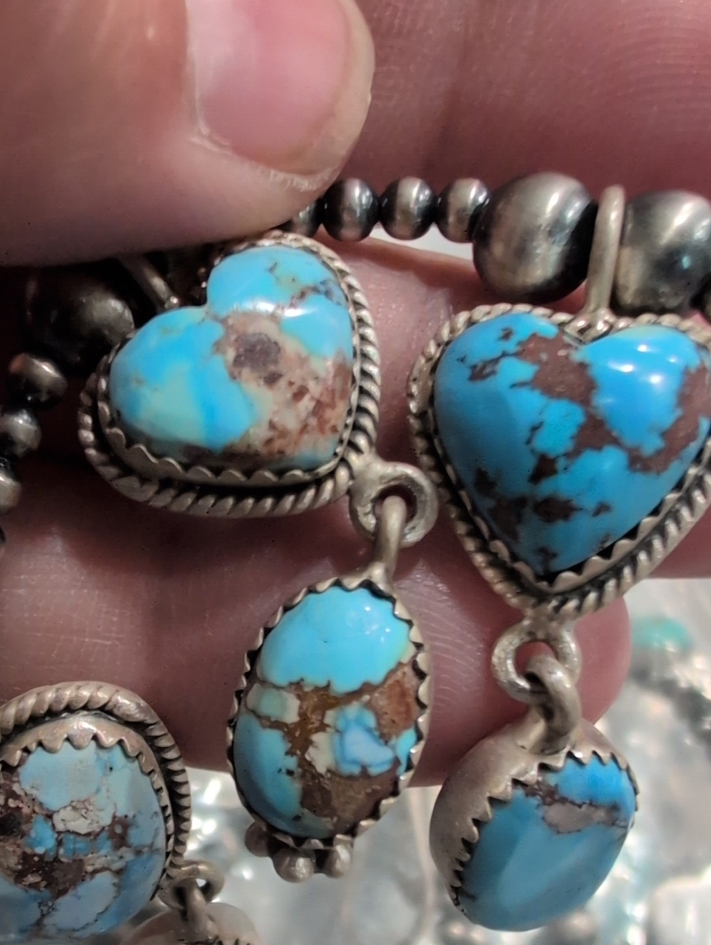 Turquoise Heart & Teardrop Desert Pearl Necklace - Blue Golden Hills Stone - Picture 5 of 5